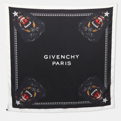 Pre-owned Givenchy Black Rottweiler Printed Silk Square Scarf