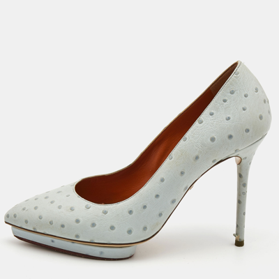 Pre-owned Charlotte Olympia Light Blue Embossed Ostrich Leather Debbie Pumps Size 39