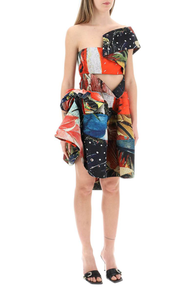 Shop Alexander Mcqueen Hieronymus Bosch Print Bow Mini Dress In Multicolor