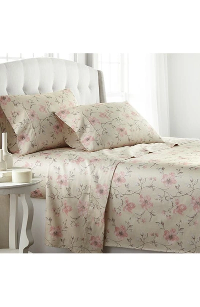 Southshore Fine Linens Mystic Garden 300 Tc Long Staple Sateen Cotton Sheet Set In Floral Soft Sand
