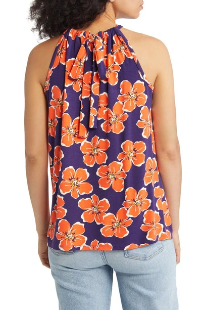 Loveappella Floral Print Tank In Navy/ Coral