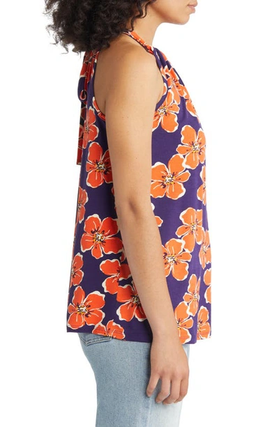 Loveappella Floral Print Tank In Navy/ Coral