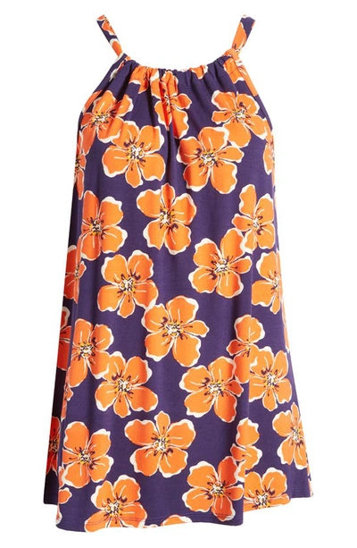 Loveappella Floral Print Tank In Navy/ Coral