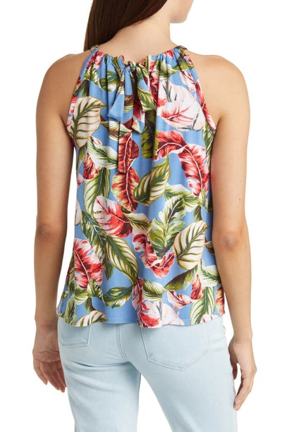 Loveappella Leaf Print Tank In Denim/ Coral