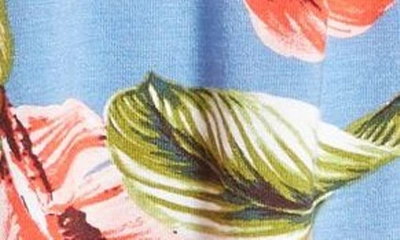 Loveappella Leaf Print Tank In Denim/ Coral