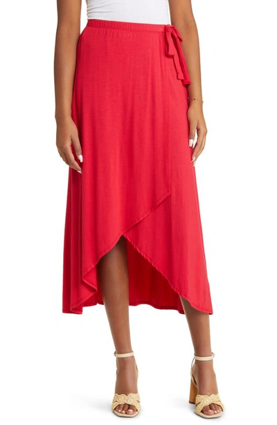 Shop Loveappella Faux Wrap Skirt In Red