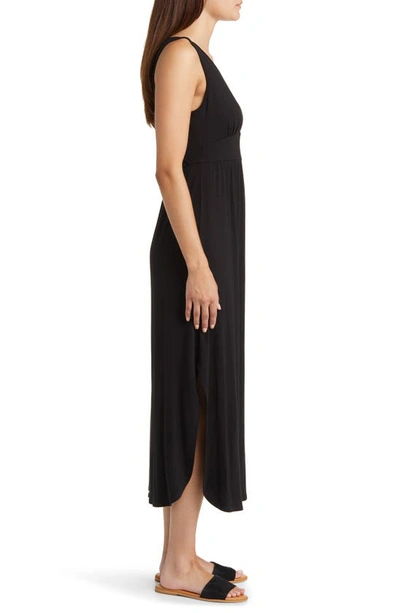 Shop Loveappella Sleeveless V-neck Jersey Midi Dress In Black