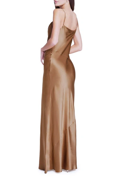 Shop L Agence Arianne Cowl Neck Silk Maxi Slipdress In Saddle