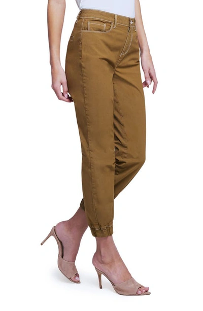 Shop L Agence Mirabel Cotton Stretch Woven Joggers In Cedar/ Natural Cont