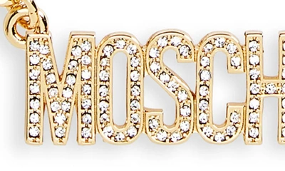 Shop Moschino Rhinestone Logo Necklace In 1606 Fantasy Print Shiny Gold