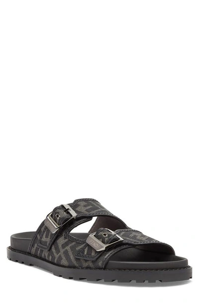 Shop Fendi Feel Ff Jacquard Slide Sandal In F0tuy Grigio Nero Nero