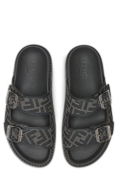 Shop Fendi Feel Ff Jacquard Slide Sandal In F0tuy Grigio Nero Nero