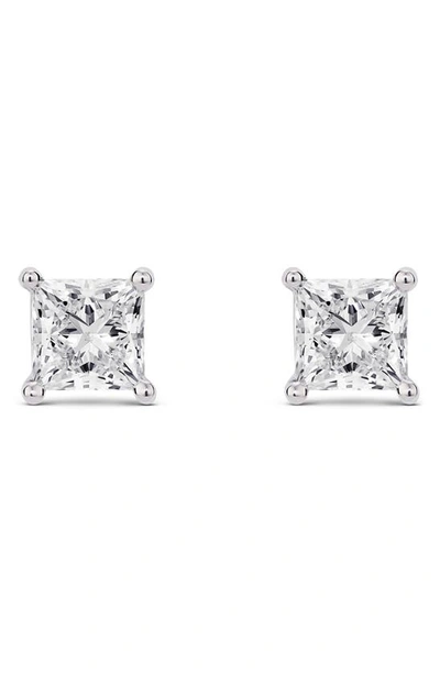 Shop Lightbox 2-carat Princess Cut Lab Grown Diamond Stud Earrings In White/ 14k White Gold