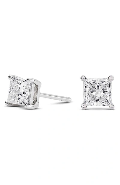 Shop Lightbox 2-carat Princess Cut Lab Grown Diamond Stud Earrings In White/ 14k White Gold