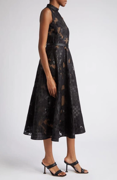Shop Akris Square Jacquard Sleeveless Fit & Flare Dress In 099-black