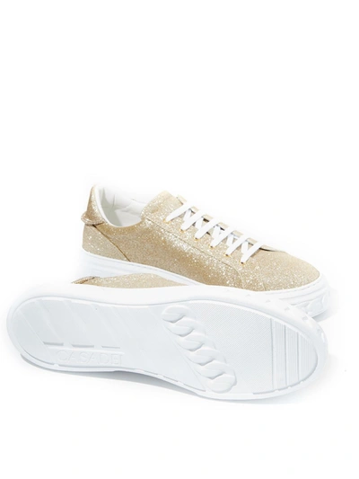 Shop Casadei Glitter 'off Road' Women's Sneaker In Gold
