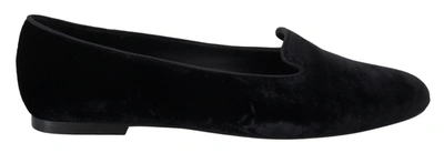 Shop Dolce & Gabbana Velvet Slip Ons Loafers Flats Women's Shoes In Black