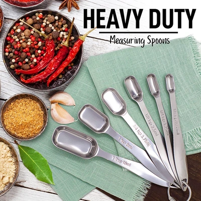 Zulay Kitchen Heavy Duty Stainless Steel Measuring Spoons With Engraved Markings And Removable Lock In Silver