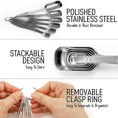 Zulay Kitchen Heavy Duty Stainless Steel Measuring Spoons With Engraved Markings And Removable Lock In Silver