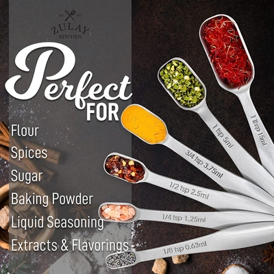 Zulay Kitchen Heavy Duty Stainless Steel Measuring Spoons With Engraved Markings And Removable Lock In Silver