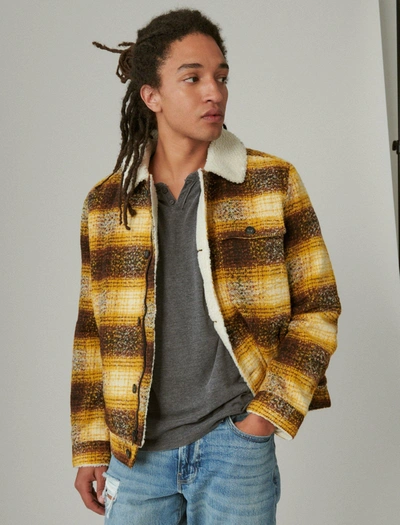 Shop Lucky Brand Men's Faux Shearling Lined Wool Plaid Trucker In Yellow