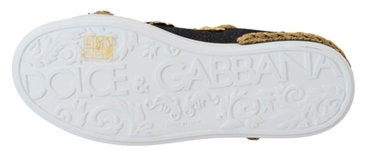 Shop Dolce & Gabbana Baroque Portofino Leather Sneakers Women's Shoes In Black