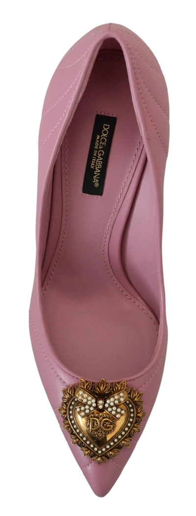 Shop Dolce & Gabbana Leather Heart Devotion Heels Pumps Women's Shoes In Pink