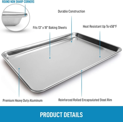 Zulay Kitchen Heavy Duty & Encapsulated Rim Half Sheet Aluminum Baking Pan (large) In Silver