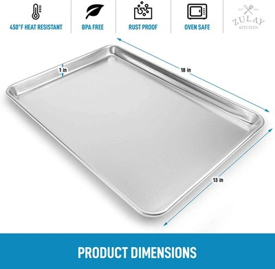 Zulay Kitchen Heavy Duty & Encapsulated Rim Half Sheet Aluminum Baking Pan (large) In Silver