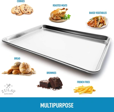 Zulay Kitchen Heavy Duty & Encapsulated Rim Half Sheet Aluminum Baking Pan (large) In Silver