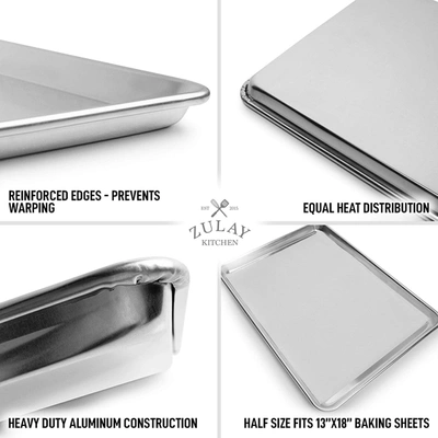 Zulay Kitchen Heavy Duty & Encapsulated Rim Half Sheet Aluminum Baking Pan (large) In Silver