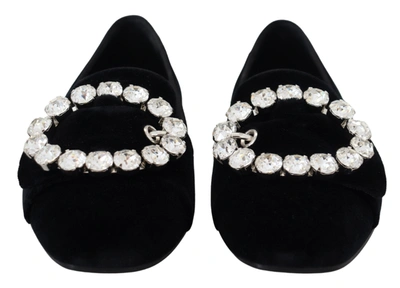 Shop Dolce & Gabbana Velvet Crystals Loafers Flats Women's Shoes In Black