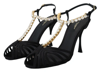Shop Dolce & Gabbana Satin Clear Crystal T-strap Sandal Women's Shoes In Black