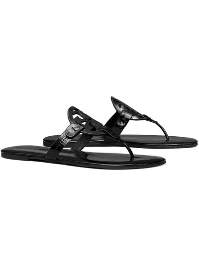Shop Tory Burch Miller Womens Patent Leather Thong Slide Sandals In Black