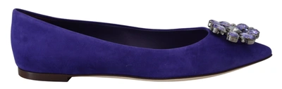 Shop Dolce & Gabbana Suede Crystals Loafers Flats Women's Shoes In Purple