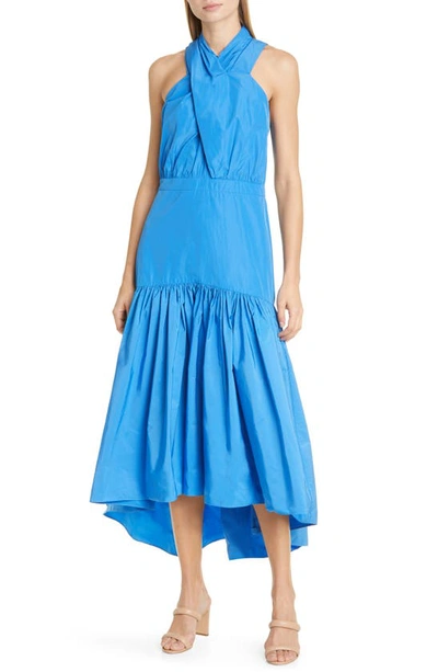 Shop Veronica Beard Radley Halter Neck High/low Dress In Bluebell