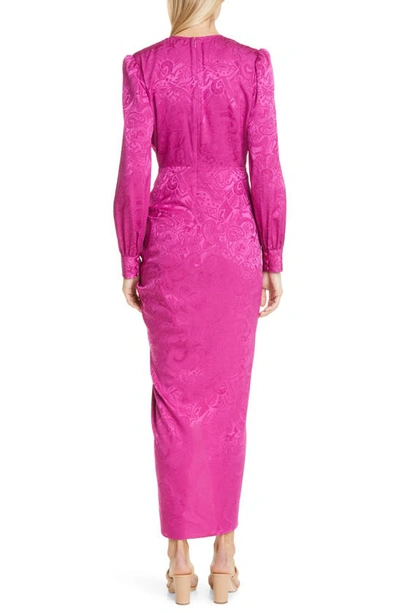 Shop Veronica Beard Weiss Side Ruffle Long Sleeve Silk Blend Maxi Dress In Bright Magenta
