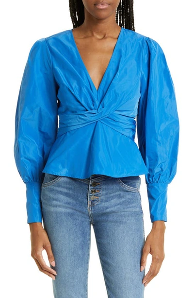 Shop Veronica Beard Seema Twist Front Taffeta Blouse In Bluebell