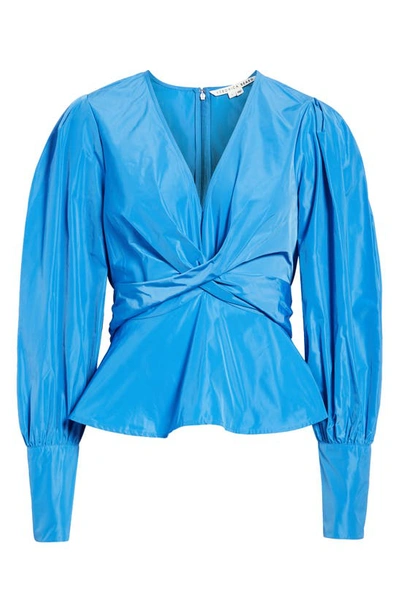 Shop Veronica Beard Seema Twist Front Taffeta Blouse In Bluebell