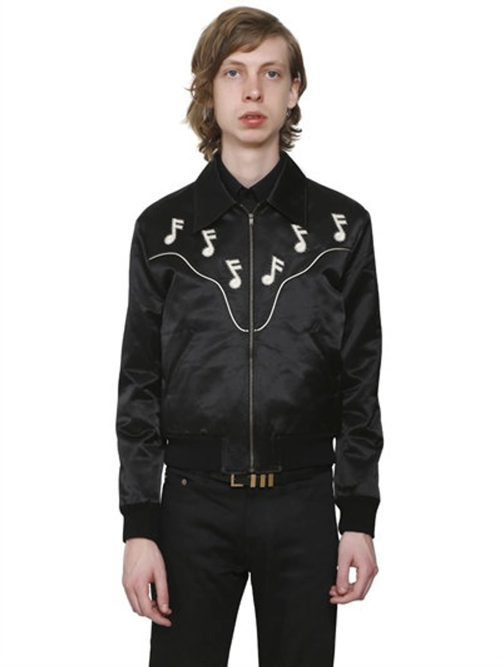 ★超希少★ SAINT LAURENT ミュージックノート ジャケット Saint Laurent Music Notes Satin Teddy Jacket, Black | ModeSens