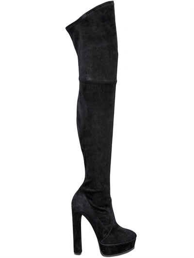 Casadei 140mm Stretch Suede Over The Knee Boots In Black