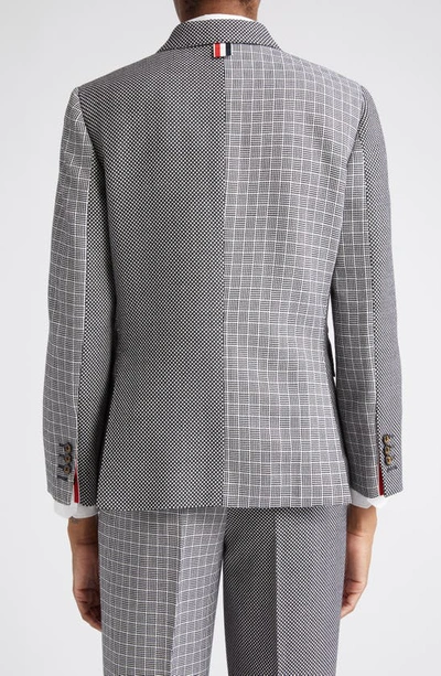 Thom Browne Mix-print Single-breasted Blazer In Black/ White