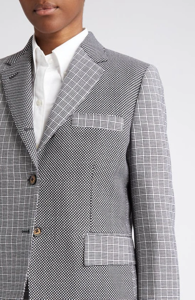 Thom Browne Mix-print Single-breasted Blazer In Black/ White