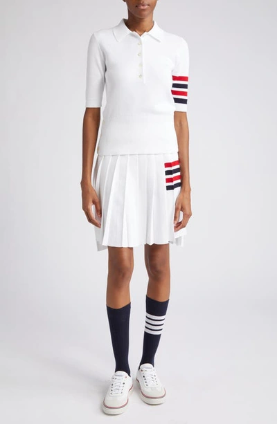 Shop Thom Browne 4 Bar Stripe Pleated Cotton Skirt In White