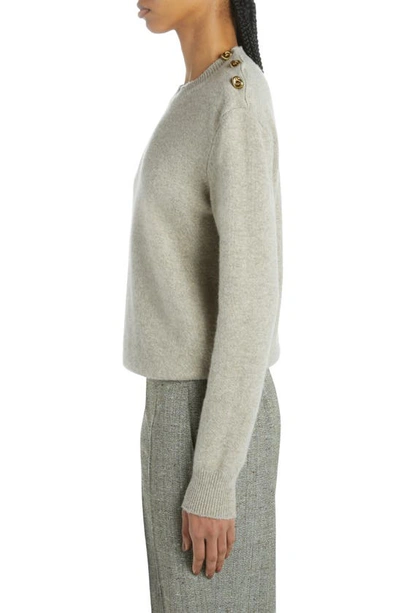 Shop Bottega Veneta Classic Shoulder Button Detail Cashmere Blend Sweater In 9734 Desert