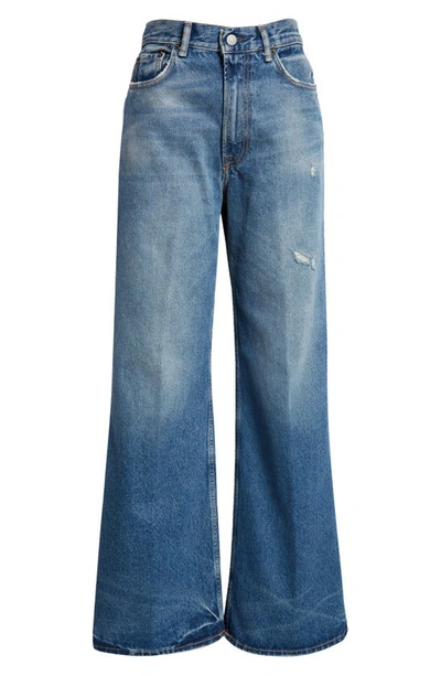 Shop Acne Studios 2022 Organic Cotton Denim Wide Leg Jeans In Mid Blue