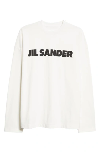 Jil Sander Men White Crewneck Sweatshirt With Contrasting Logo Print At The Front In Cotton Man In Porcelain