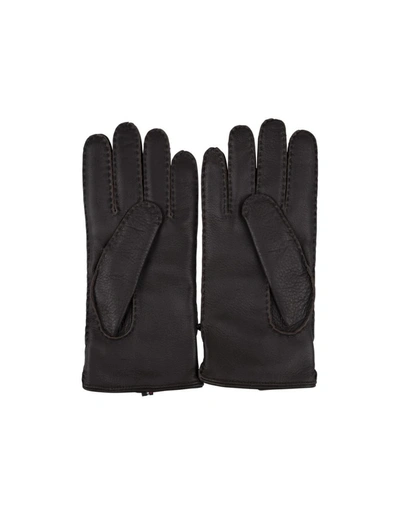 Shop Kiton Dark Leather And Cashmere Gloves In Brown