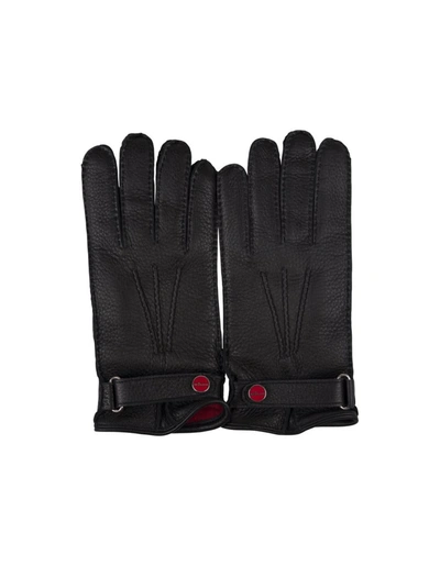 Shop Kiton Leather And Cashmere Gloves In Black