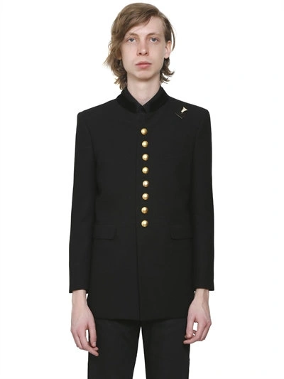 Saint Laurent Long Officer Jacket In Black Wool Crêpe | ModeSens